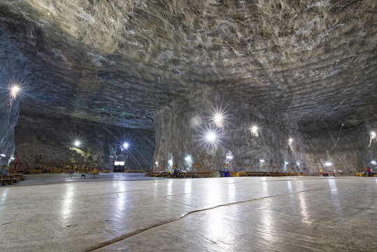 Illuminated old Salt mine for tourists