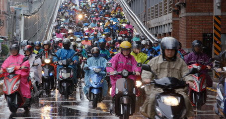  Crowded of scooter in taipei city at rain day © leungchopan
