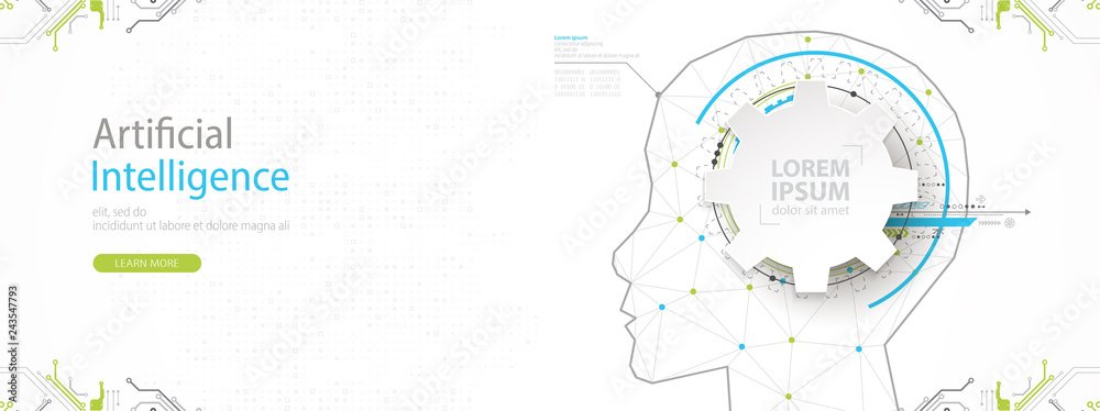 Aufkleber artificial intelligence (ai) and big data concept. machine cyber mind. humen face with binary data f