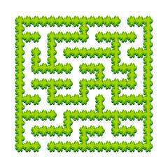 Abstract square labyrinth - green garden, shrubs. Game for kids. Puzzle for children. One entrance, one exit. Labyrinth conundrum. Vector illustration.