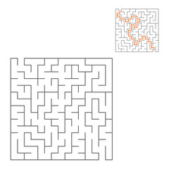 Abstract square maze. Game for kids. Puzzle for children. One entrance, one exit. Labyrinth conundrum. Flat vector illustration isolated on white background. With answer.