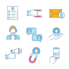 Customer retention and loyalty color icons set