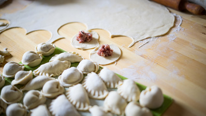 Homemade dumplings and khinkali