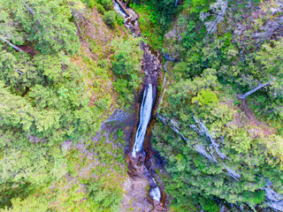 Small mountain waterfall, aerial view