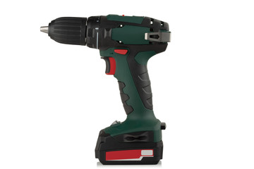 cordless drill, screwdriver on white background