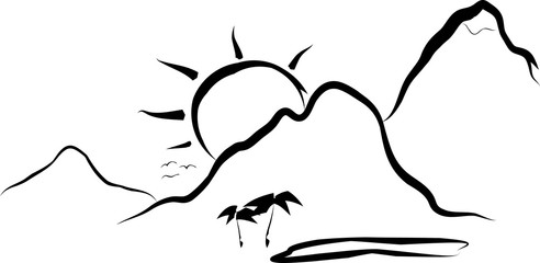 Mountain Oasis Line Art