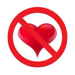 Ban love heart. Symbol of forbidden and stop love. Vector illustration - Vector
