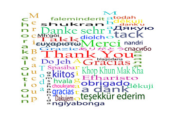 word collage on white background; thank you in multiple languages