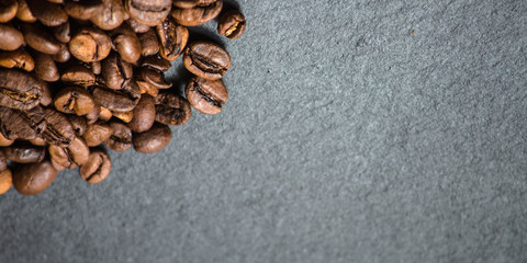 coffee, good and bad grains (coffee variety). food background.