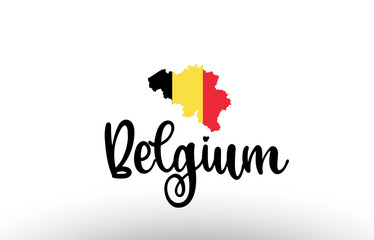 Belgium country big text with flag inside map concept logo