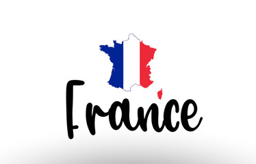 France country big text with flag inside map concept logo