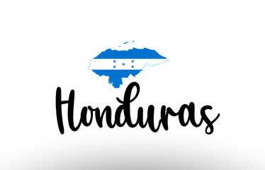 Honduras country big text with flag inside map concept logo
