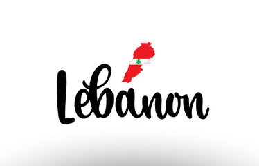 Lebanon country big text with flag inside map concept logo