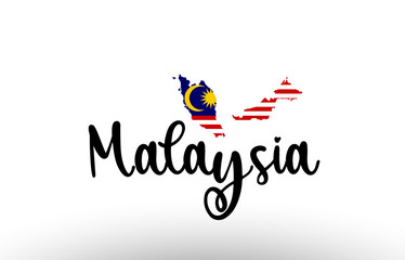 Malaysia country big text with flag inside map concept logo