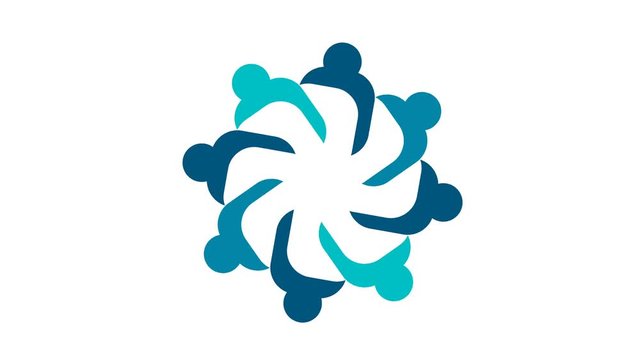 People logo. Group teamwork symbol of eight persons  in a circle.4K resolution motion graphic