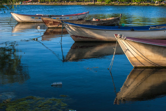 fishing boats on Iznik Lake in Bursa, Turkey