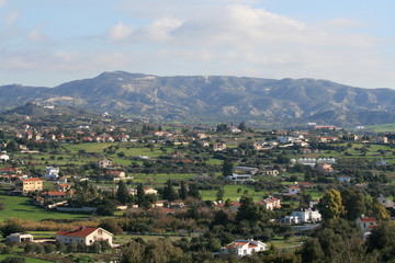 Fototapeta na wymiar Panoramic view of a mediterranean village Pyrgos, Limassol district, Cyprus in January