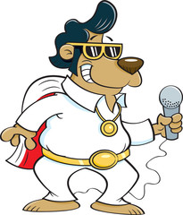 Cartoon illustration of a bear dressed as a Rock and Roll singer.
