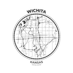 T-shirt map badge of Wichita, Kansas