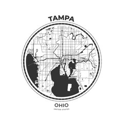 T-shirt map badge of Tampa, Florida