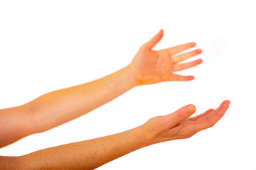 Two outstretched hands - obrazy, fototapety, plakaty