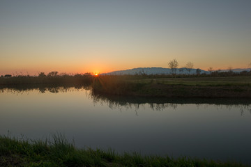 Sunset in the ebro delta by the sea