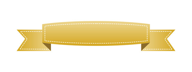 Embroidered gold ribbon isolated on white. Can be used for banner, award, sale, icon, logo, label etc. Vector illustration
