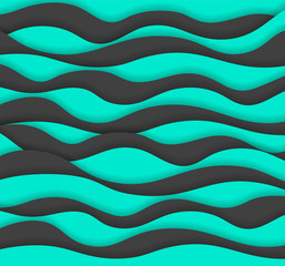 Layered paper art waves background. 3D origami style design. Black and turquoise fashion concept. Vector illustration