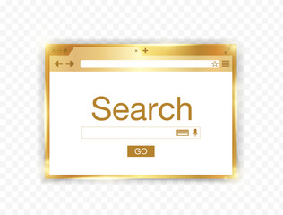 Gold shiny browser window isolated. Search engine. Vector stock illustration