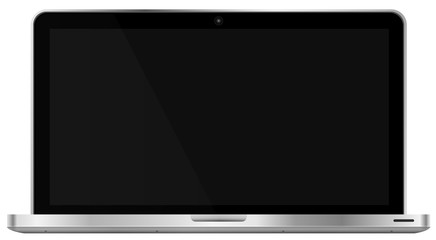 Realistic modern 4k laptop isolated on white background. Empty screen template. Blank copy space on modern mobile computer. Vector illustration