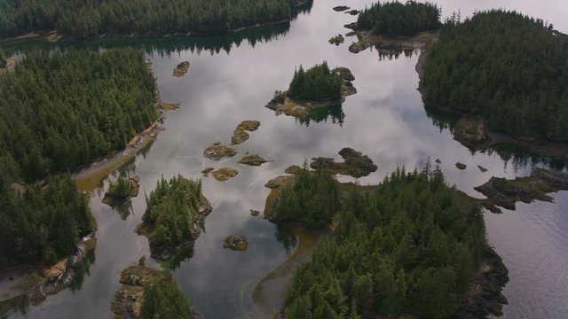Alaska circa-2018. Flying over inlets and islands along Alaska's coast.  Shot from helicopter with Cineflex gimbal and RED Epic-W camera.