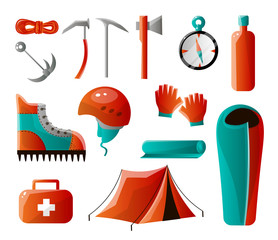 Set of tools for backpacking. Climber set is all he needs.
