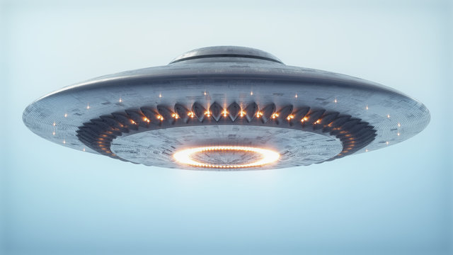 Naklejki Unidentified Flying Object Clipping Path. Unidentified flying object. UFO with clipping path included.