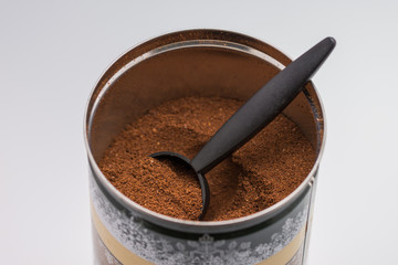  ground coffee in   a metal box