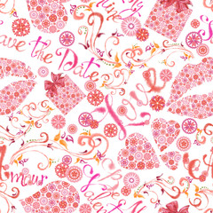 Valentine Day Symbols Seamless Pattern. Pink Continuous Design for Print,  Background, Gift Wrap, and Textile.