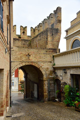 Fototapeta na wymiar Street of Montecassiano in the Province of Macerata in the Italian region Marche.