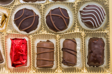 Box of gourmet bonbons, aka bon-bons and truffles, pralines box
