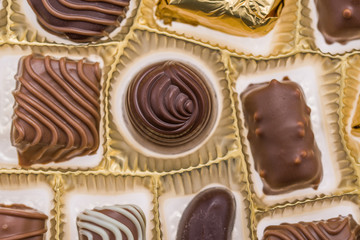 Box of gourmet bonbons, aka bon-bons and truffles, pralines box