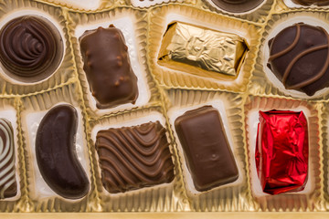 Box of gourmet bonbons, aka bon-bons and truffles, pralines box