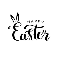Obraz premium Happy Easter calligraphy design. Hand drawn lettering text can be used for logo, badge, icon, poster. Vector Template for invitation, greeting card, web, postcard