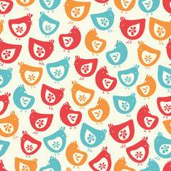 Vector colourful hen chicks seamless repeat pattern background.