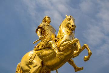 Golden horse "Goldener Reiter", the statue of August the Strong in Dresden, Saxony, Germany