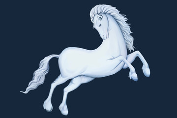 Fototapeta na wymiar White horse in gallop, horse on the rack. Illustration, frescoes in Byzantine style