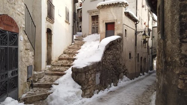 The beautiful village of Barrea during winter season. Province of L'Aquila, Abruzzo, Italy.