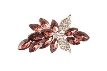 golden brooch with diamonds and rubies isolated on white