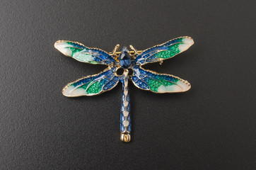dragonfly enamel brooch isolated on black