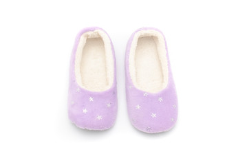 purple soft slippers with stars isolated on white