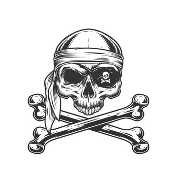 Vintage pirate skull without jaw