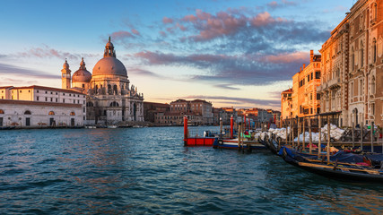Santa Maria della Salute at Sunrise in Venice, Italy. Canal Grande sunrise of Accademia's bridge....