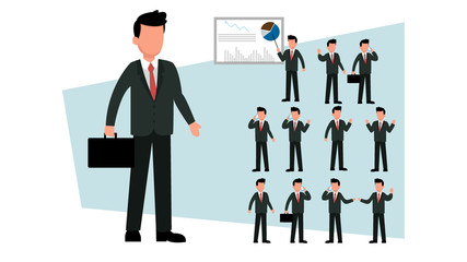 Set of people characters for business. Business people wear Suits hold bag and folder. Vector illustration design
